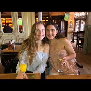 Off the shoulder blue and white top